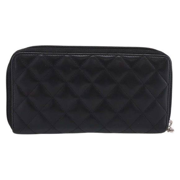 CHANEL Matelasse Cambon Line Long Wallet Leather Black Silver CC Auth 198869A