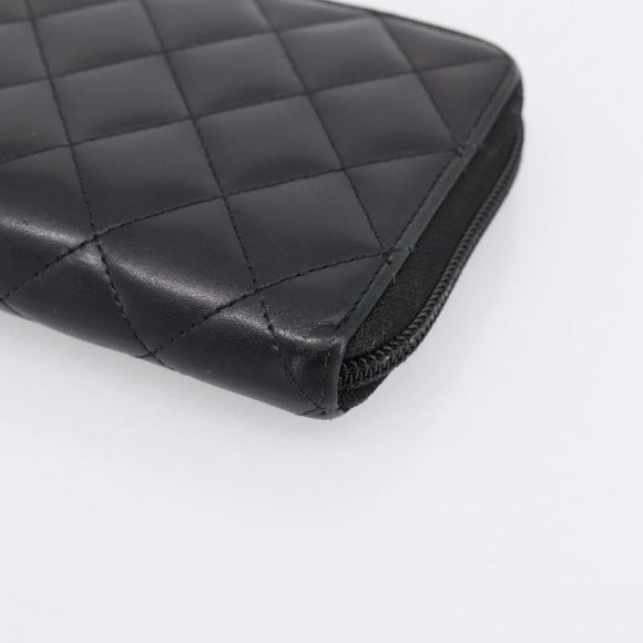 CHANEL Matelasse Cambon Line Long Wallet Leather Black Silver CC Auth 198869A