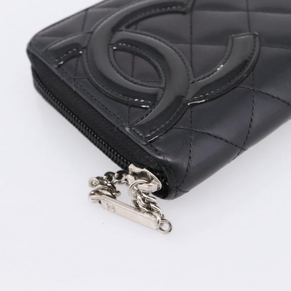 CHANEL Matelasse Cambon Line Long Wallet Leather Black Silver CC Auth 198869A