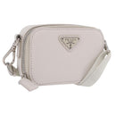 PRADA Shoulder Pouch Saffiano Ivory Silver Auth 198874V-1