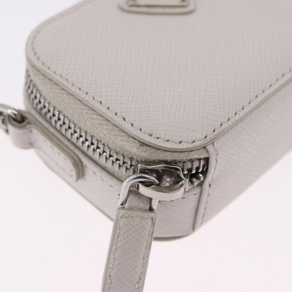 PRADA Shoulder Pouch Saffiano Ivory Silver Auth 198874V