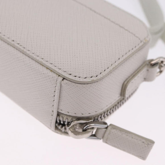PRADA Shoulder Pouch Saffiano Ivory Silver Auth 198874V