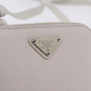 PRADA Shoulder Pouch Saffiano Ivory Silver Auth 198874V-15