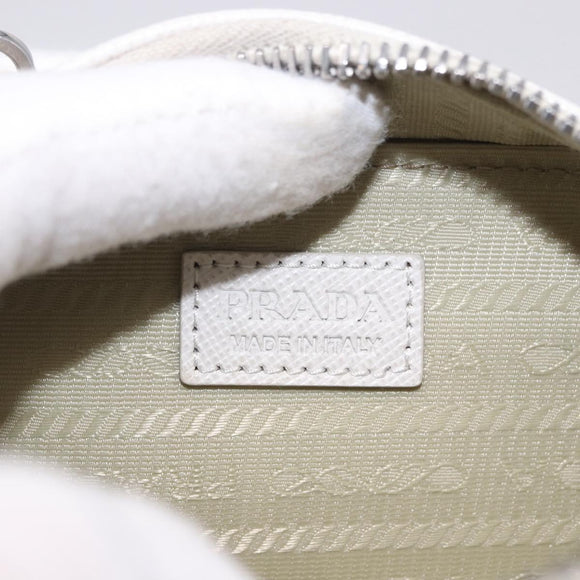 PRADA Shoulder Pouch Saffiano Ivory Silver Auth 198874V