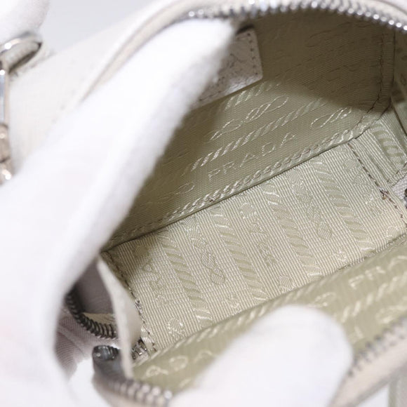 PRADA Shoulder Pouch Saffiano Ivory Silver Auth 198874V