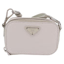 PRADA Shoulder Pouch Saffiano Ivory Silver Auth 198874V-2