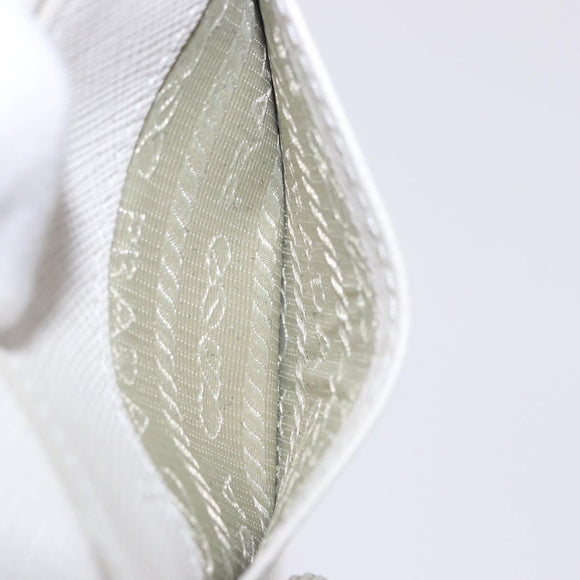 PRADA Shoulder Pouch Saffiano Ivory Silver Auth 198874V