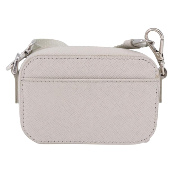 PRADA Shoulder Pouch Saffiano Ivory Silver Auth 198874V