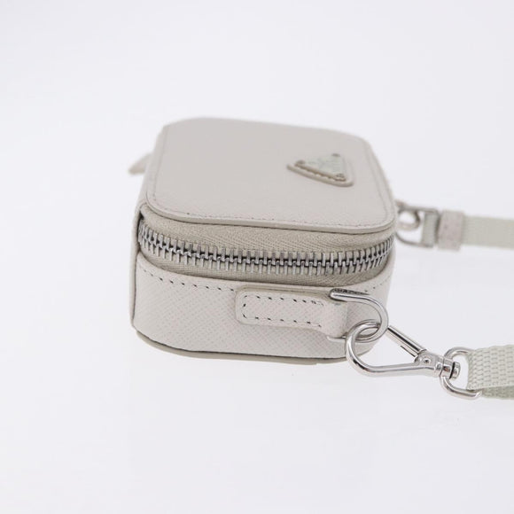 PRADA Shoulder Pouch Saffiano Ivory Silver Auth 198874V