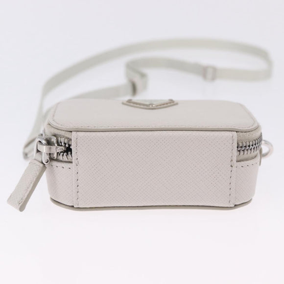 PRADA Shoulder Pouch Saffiano Ivory Silver Auth 198874V