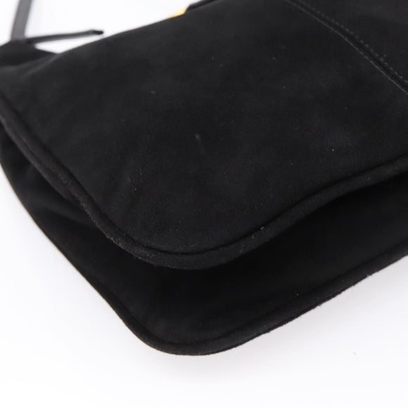 FENDI Mamma Baguette Tote Bag Suede Black Gold Tone Auth 198883A