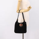 FENDI Mamma Baguette Tote Bag Suede Black Gold Tone Auth 198883A-24
