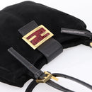 FENDI Mamma Baguette Tote Bag Suede Black Gold Tone Auth 198883A-6