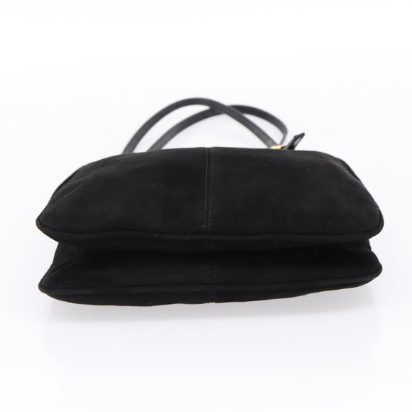 FENDI Mamma Baguette Tote Bag Suede Black Gold Tone Auth 198883A