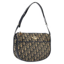 Christian Dior Trotter Canvas Shoulder Bag Navy Gold Tone Auth 198886-1