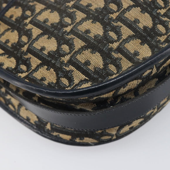 Christian Dior Trotter Canvas Shoulder Bag Navy Gold Tone Auth 198886