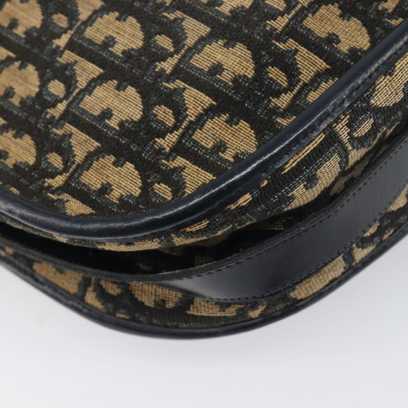 Christian Dior Trotter Canvas Shoulder Bag Navy Gold Tone Auth 198886