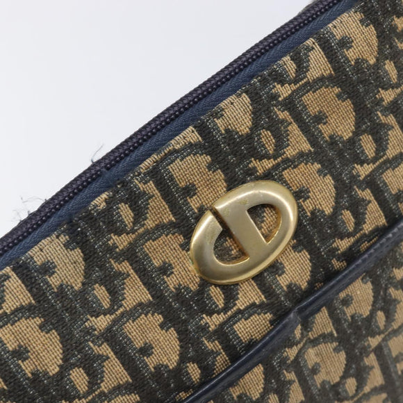 Christian Dior Trotter Canvas Shoulder Bag Navy Gold Tone Auth 198886