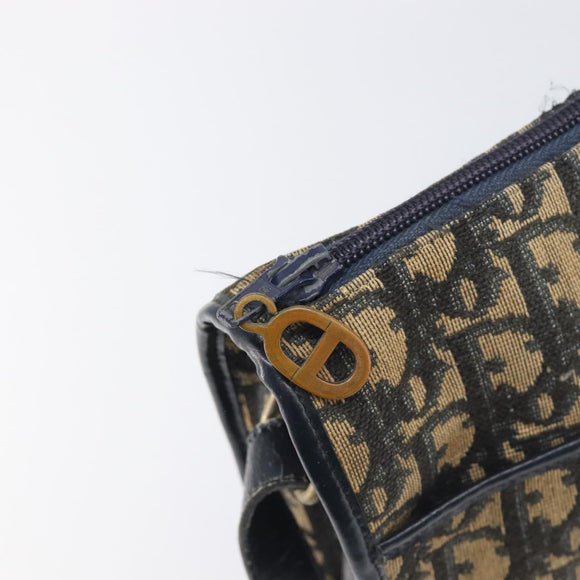 Christian Dior Trotter Canvas Shoulder Bag Navy Gold Tone Auth 198886