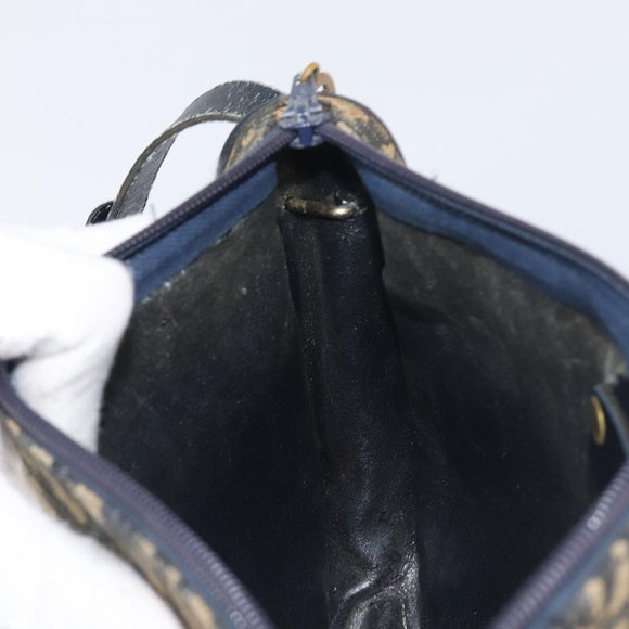 Christian Dior Trotter Canvas Shoulder Bag Navy Gold Tone Auth 198886