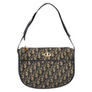 Christian Dior Trotter Canvas Shoulder Bag Navy Gold Tone Auth 198886-13