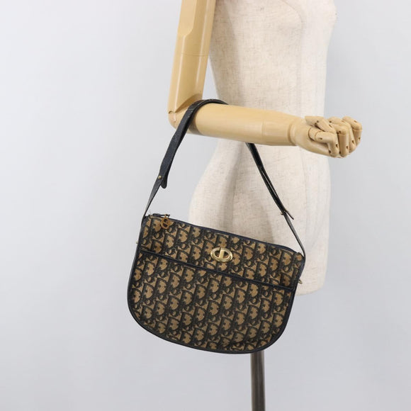 Christian Dior Trotter Canvas Shoulder Bag Navy Gold Tone Auth 198886