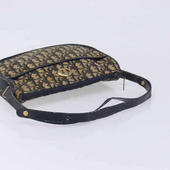 Christian Dior Trotter Canvas Shoulder Bag Navy Gold Tone Auth 198886