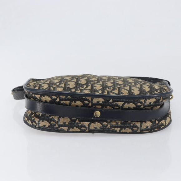 Christian Dior Trotter Canvas Shoulder Bag Navy Gold Tone Auth 198886