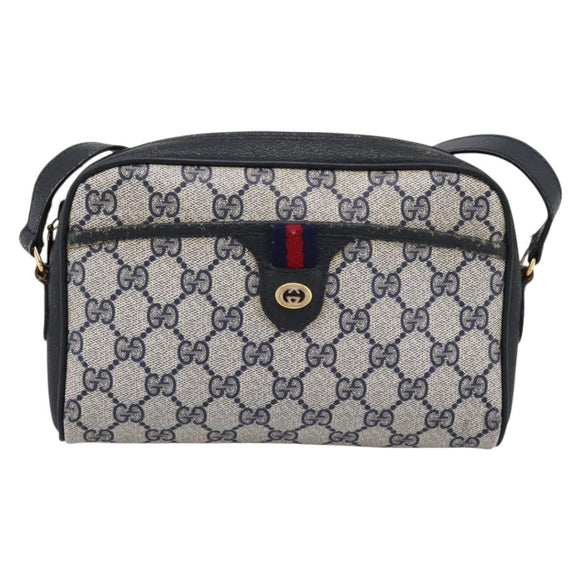 GUCCI GG Supreme Sherry Line Shoulder Bag PVC Navy Gold 116 02 089 Auth 198887