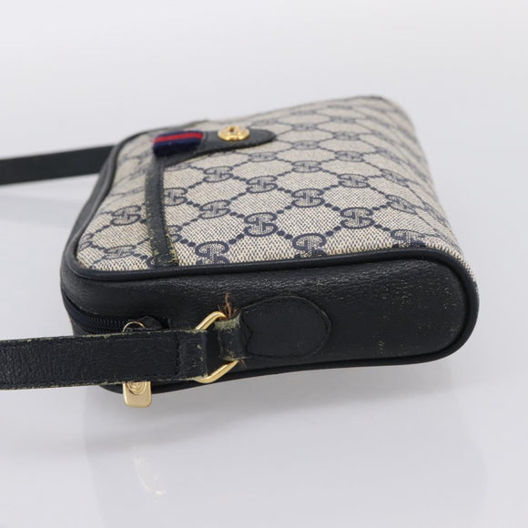 GUCCI GG Supreme Sherry Line Shoulder Bag PVC Navy Gold 116 02 089 Auth 198887