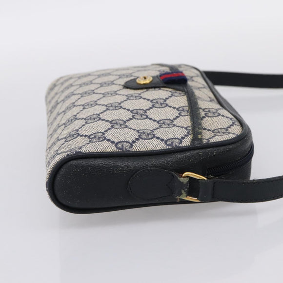 GUCCI GG Supreme Sherry Line Shoulder Bag PVC Navy Gold 116 02 089 Auth 198887
