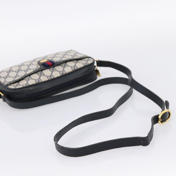 GUCCI GG Supreme Sherry Line Shoulder Bag PVC Navy Gold 116 02 089 Auth 198887