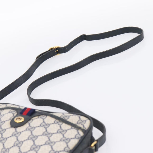 GUCCI GG Supreme Sherry Line Shoulder Bag PVC Navy Gold 116 02 089 Auth 198887