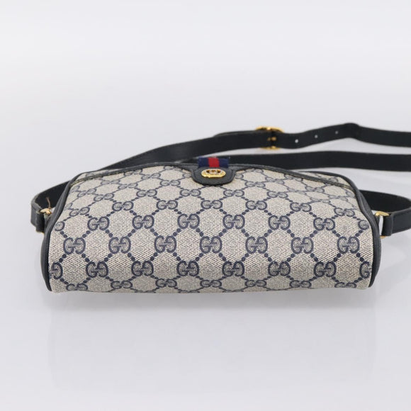 GUCCI GG Supreme Sherry Line Shoulder Bag PVC Navy Gold 116 02 089 Auth 198887