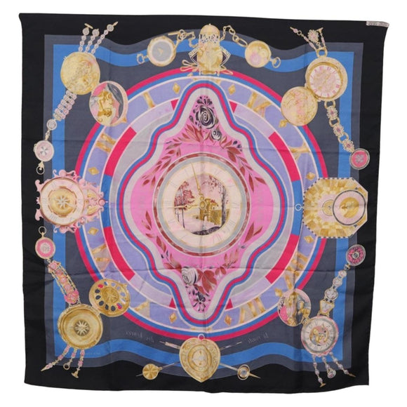 HERMES Carre 90 Scarf Silk Blue Pink Auth 198891