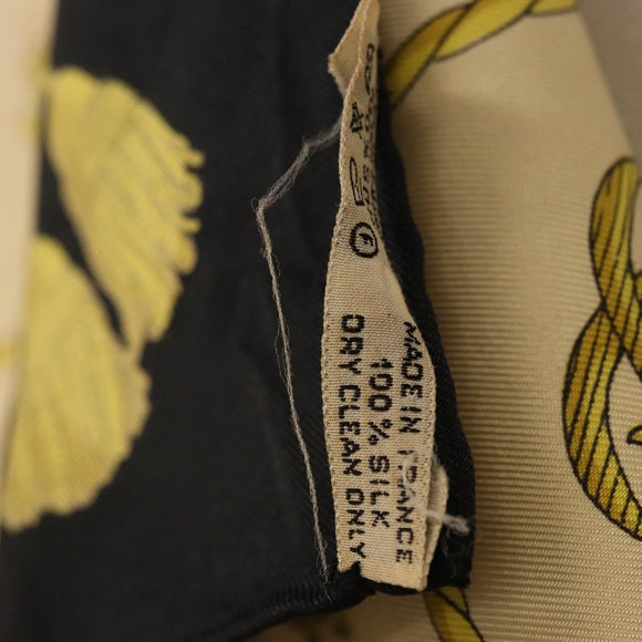 HERMES Carre 90 Scarf Silk Beige Black Auth 198892