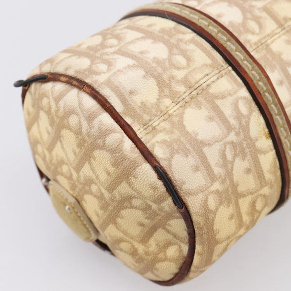 Christian Dior Romantic Chain Hand Bag PVC Leather Beige Silver Auth 198896