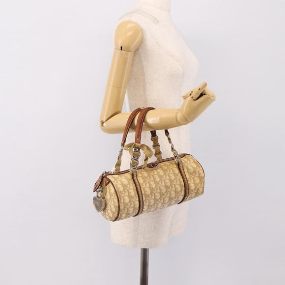 Christian Dior Romantic Chain Hand Bag PVC Leather Beige Silver Auth 198896