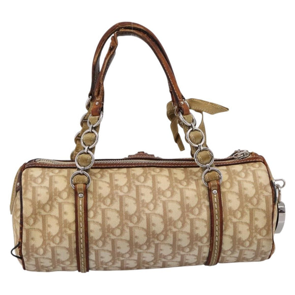 Christian Dior Romantic Chain Hand Bag PVC Leather Beige Silver Auth 198896