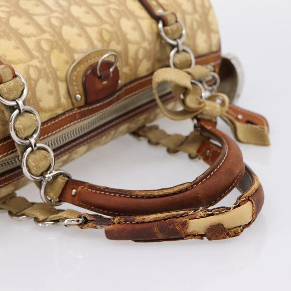 Christian Dior Romantic Chain Hand Bag PVC Leather Beige Silver Auth 198896
