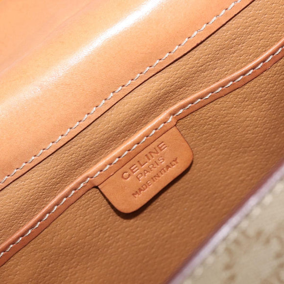 CELINE Macadam Shoulder Bag PVC Leather Beige Gold Tone Auth 198924