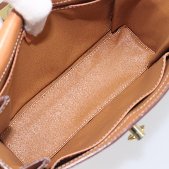 CELINE Macadam Shoulder Bag PVC Leather Beige Gold Tone Auth 198924