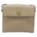 CELINE Macadam Shoulder Bag PVC Leather Beige Gold Tone Auth 198924-2