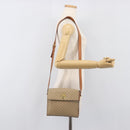 CELINE Macadam Shoulder Bag PVC Leather Beige Gold Tone Auth 198924-24
