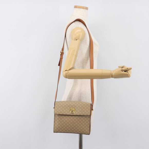 CELINE Macadam Shoulder Bag PVC Leather Beige Gold Tone Auth 198924