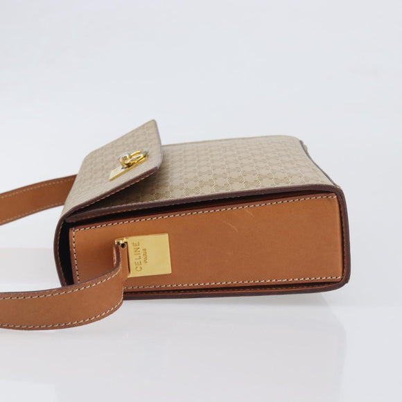 CELINE Macadam Shoulder Bag PVC Leather Beige Gold Tone Auth 198924