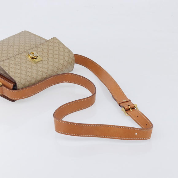 CELINE Macadam Shoulder Bag PVC Leather Beige Gold Tone Auth 198924