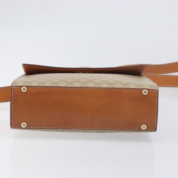 CELINE Macadam Shoulder Bag PVC Leather Beige Gold Tone Auth 198924