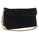 CELINE Chain Shoulder Bag Suede Black Gold Tone Auth 198925A-1