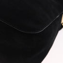 CELINE Chain Shoulder Bag Suede Black Gold Tone Auth 198925A-14